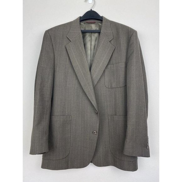 Jos A Bank 44 R 100% Wool Blazer Sport Coat Jacket Herringbone Stripe Brown 2 Bu - Picture 2 of 12
